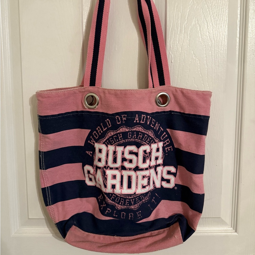 Pink and Navy Busch Garden Striped Tote Bag